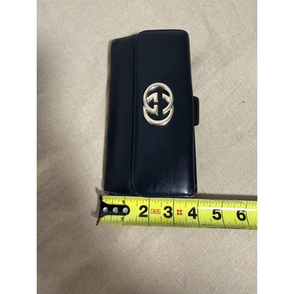 Gucci Wallet Womens Black Leather Interlocking GG Logo Trifold Made in Italy - Picture 5 of 16